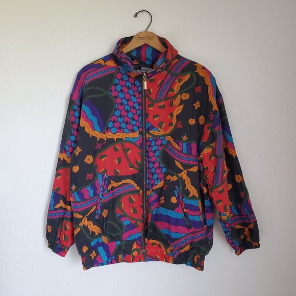 Vintage Jackets & Blazers - Vintage Basic Editions Abstract Silk Windbreaker